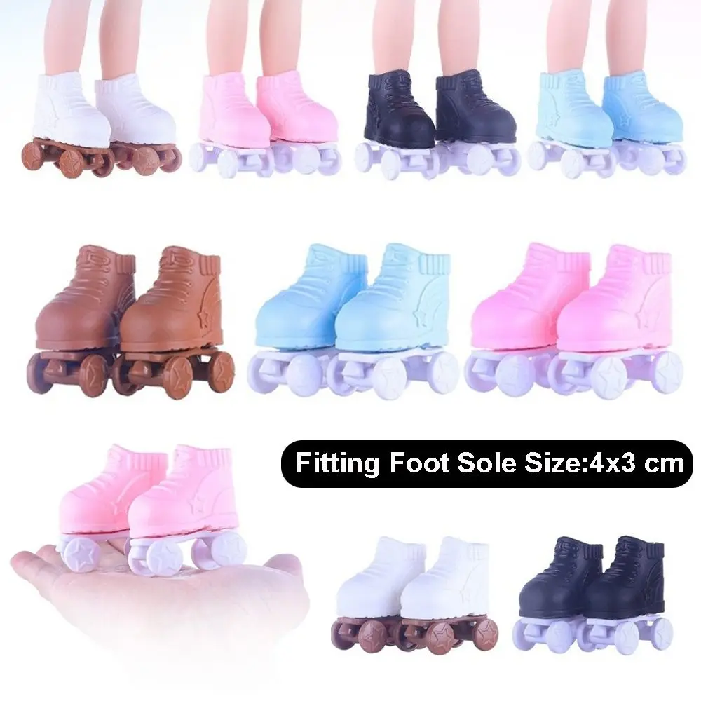 1 Pair Removable Figure Roll Skates Fits Foot Soles 4x3cm PVC 1/6 Skating Shoes Tiny Plastic Shoe For Paula /Salon /Mia