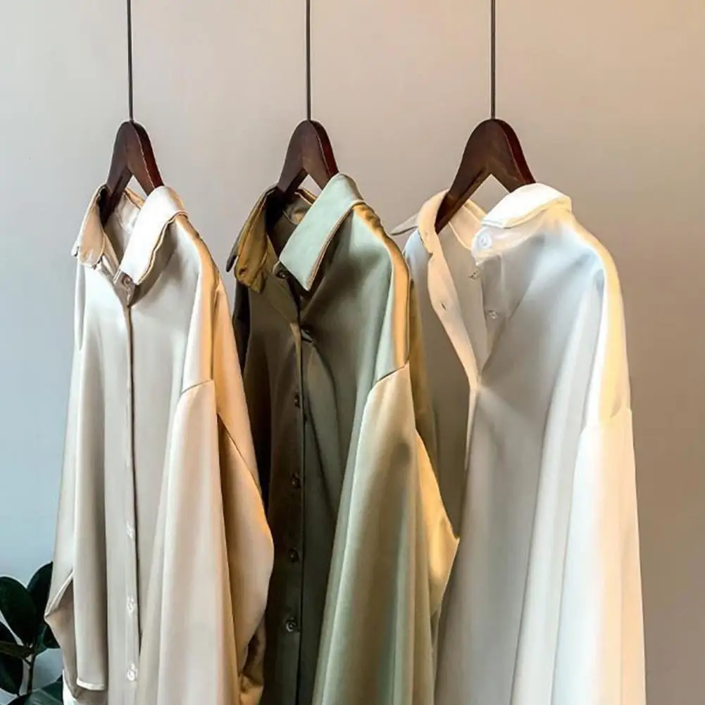 

Women's Satin Shirts Solid Basic Casual Blouses Elegance Short Sleeve Lapel Button Up Office Tops 2025 Luxury Femal Clothing