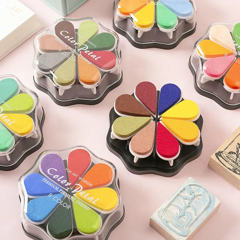 Sunflower petals 8-color cute ink pad for cardmaking ink pad DIY finger painting ink pad, hand account rubber stamp accessories