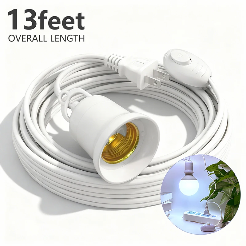 4M E26 E27 US Plug Lamp Base Power Cord Cable Hanging Pendant LED Light Fixture Socket Adapter With Switch Wire