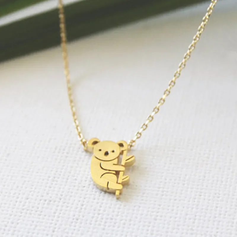 Small Koala Pendant Necklace Australian Koala Bear Woodland Necklaces Pendant Animal for Women Jewelry Collier Femme