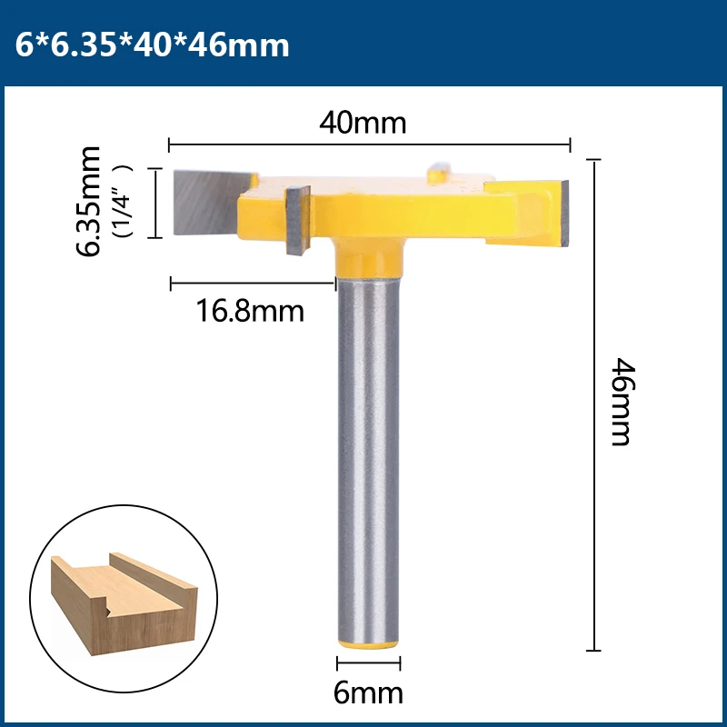 XCAN Wood Router Bit 6mm Shank 4 Edge T Type Slotting Cutter Woodworking Tool Wood Industrial Grade Milling Cutter Slotting