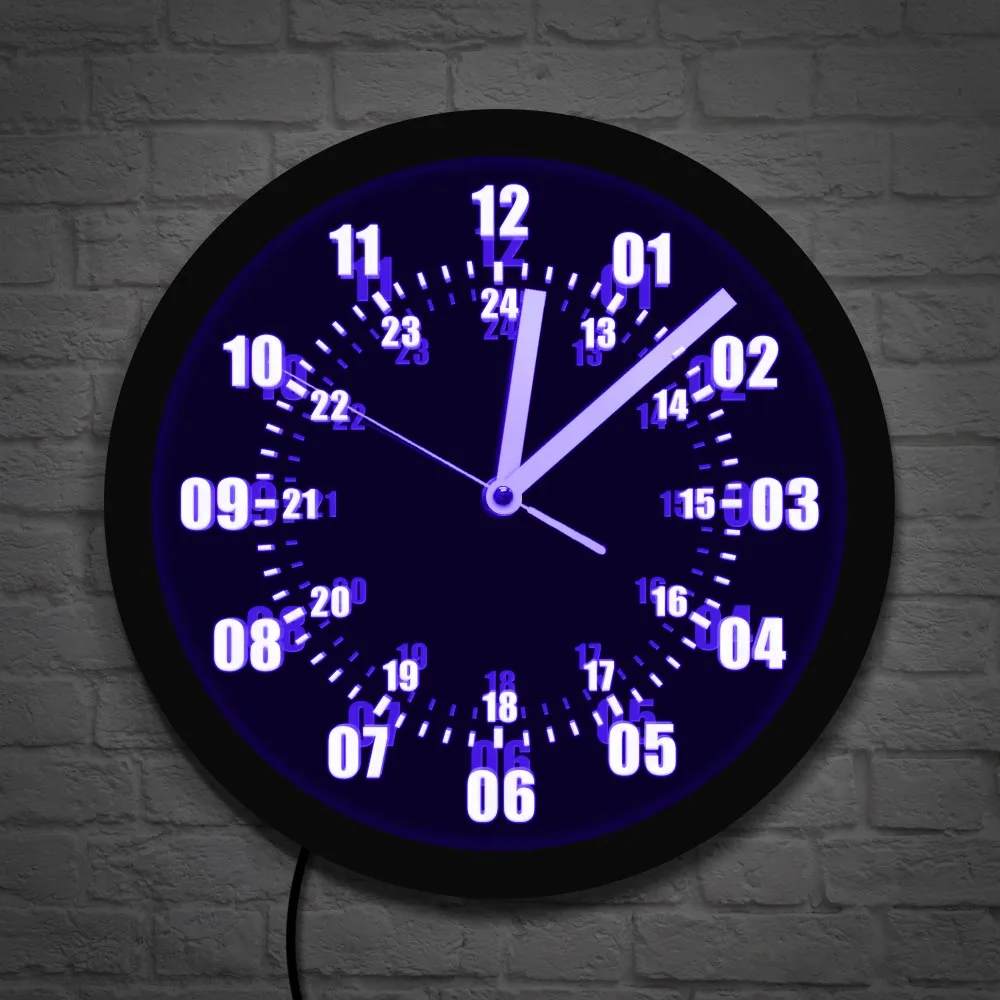 Military Time 24 Hours Display Neon Sign Wall Clock with LED Backlight Military World Time Zone Amateur Neon Sign LED Wall Clock