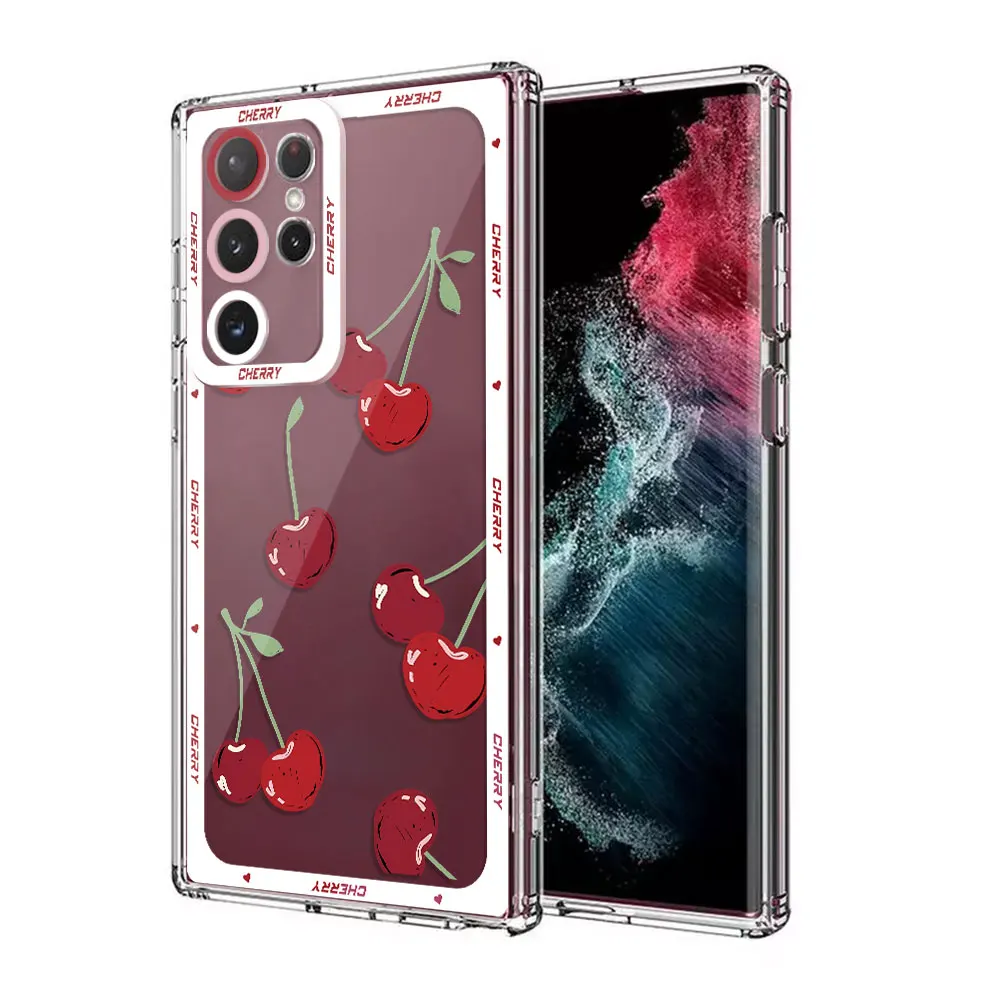 Pink Cherry TPU Cover Case for Samsung Galaxy S23 Ultra S10 Plus Note 20 Ultra 10 S20 FE S22 S24 Ultra S21 Clear Silicone Funda