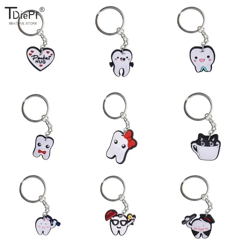 1pc Tooth Shape Keychain Dental Teeth Shape Model Simulation Tooth Key Chain Fashion Cartoon Lovely Gift Pendant Teeth Key Chain