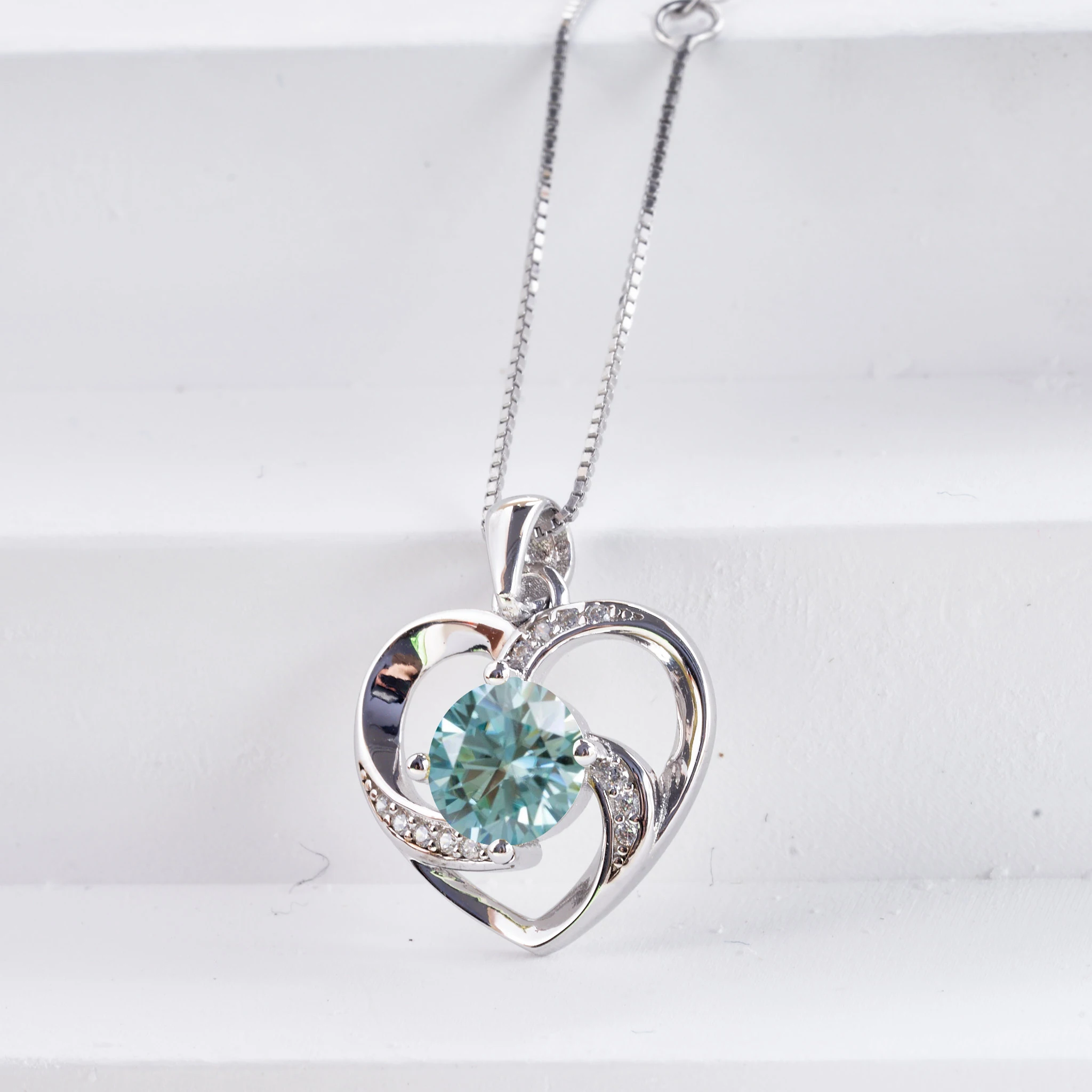 

1 Carat blue green pink color women moissanite pendant necklkace silver 925 jewelry