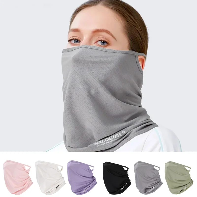 Sommer-Maske aus Eisseide, atmungsaktive Vollgesichtsmaske, Anti-UV-Fahrradmaske, Ohrschlaufen-Bandana, Nackenschutz, staubdichte Maske zum Wandern und Angeln