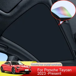 For Porsche Taycan 2023 2024 2025 Car Colorful Ice Crystal Sunroof Sunshade Skylight Roof Heat Insulation Shading Auto Accessory