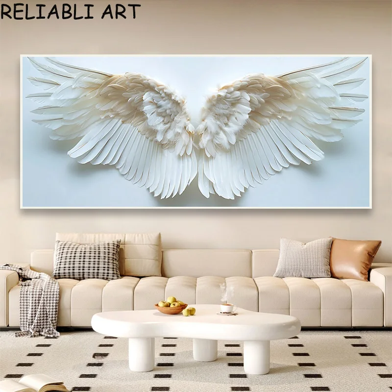 Nordic Style Angel White Feather Posters and Prints Canvas Painting Wall Art Pictures for Living Room Home Decor No Frame