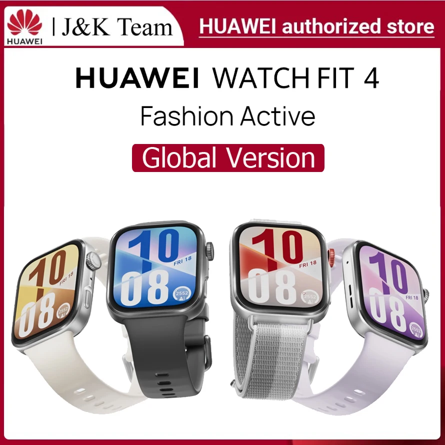 Huawei Watch FIT 4 ساعة هواوي فيت 4 الذكية، الإصدار العالمي، متوافقة مع iOS وAndroid، شاشة AMOLED مقاس 1.82 بوصة، عمر بطارية 14 يومًا