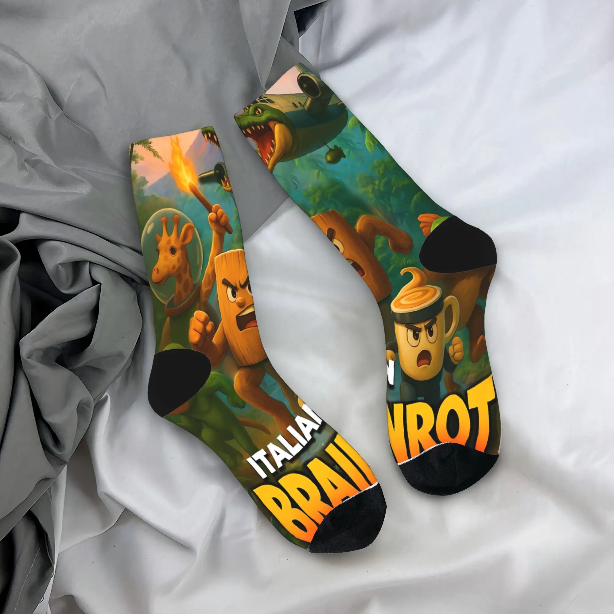 

Мультяшные итальянские чулки Brainrot, модные носки, мужские средние мягкие носки, зимние противоскользящие носки с рисунком скейтборда, подарок