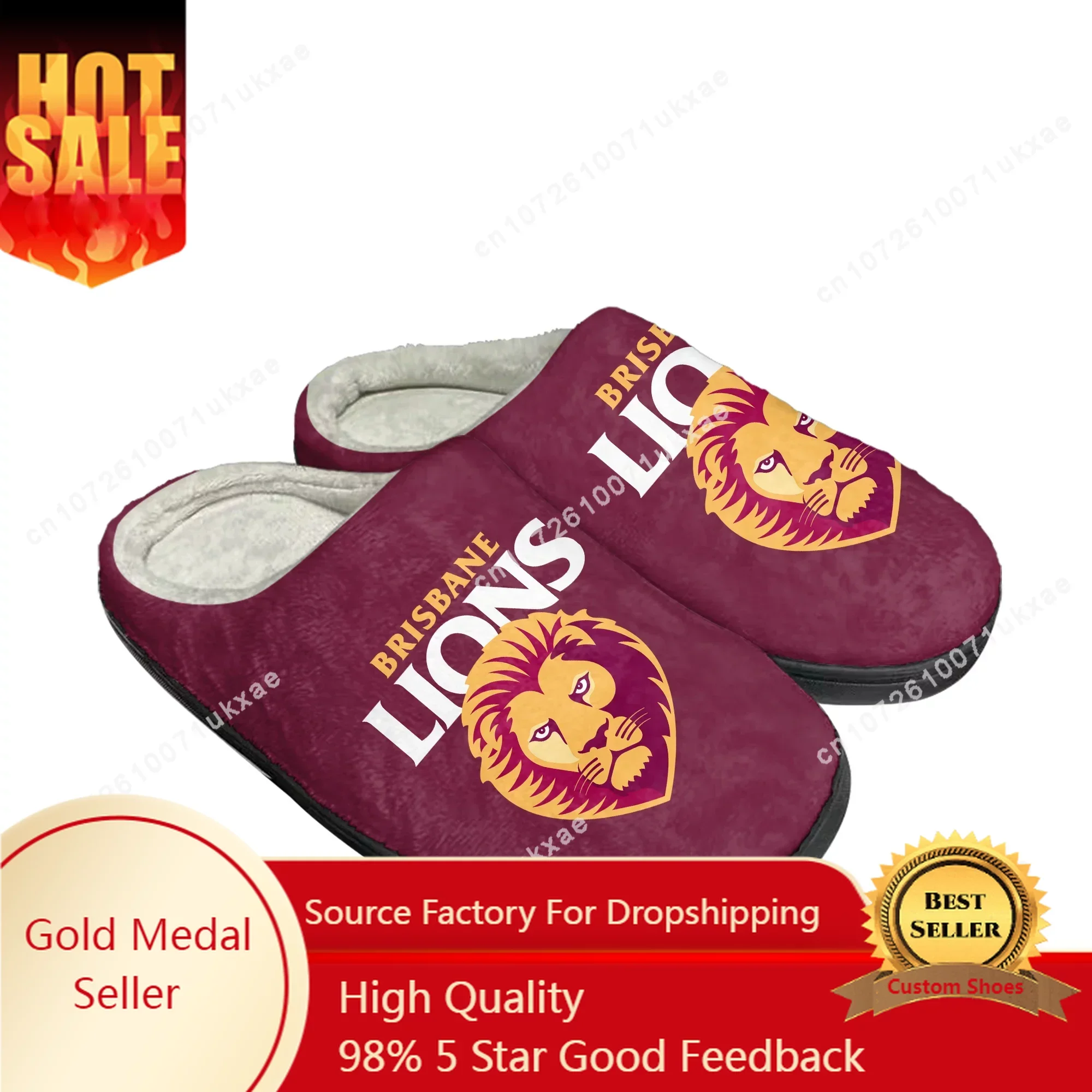 Brisbane Lions Australian Football Home Cotton Slippers Mens Womens Plush Bedrooml Keep Warm Shoes Thermal Slipper Custom Shoe