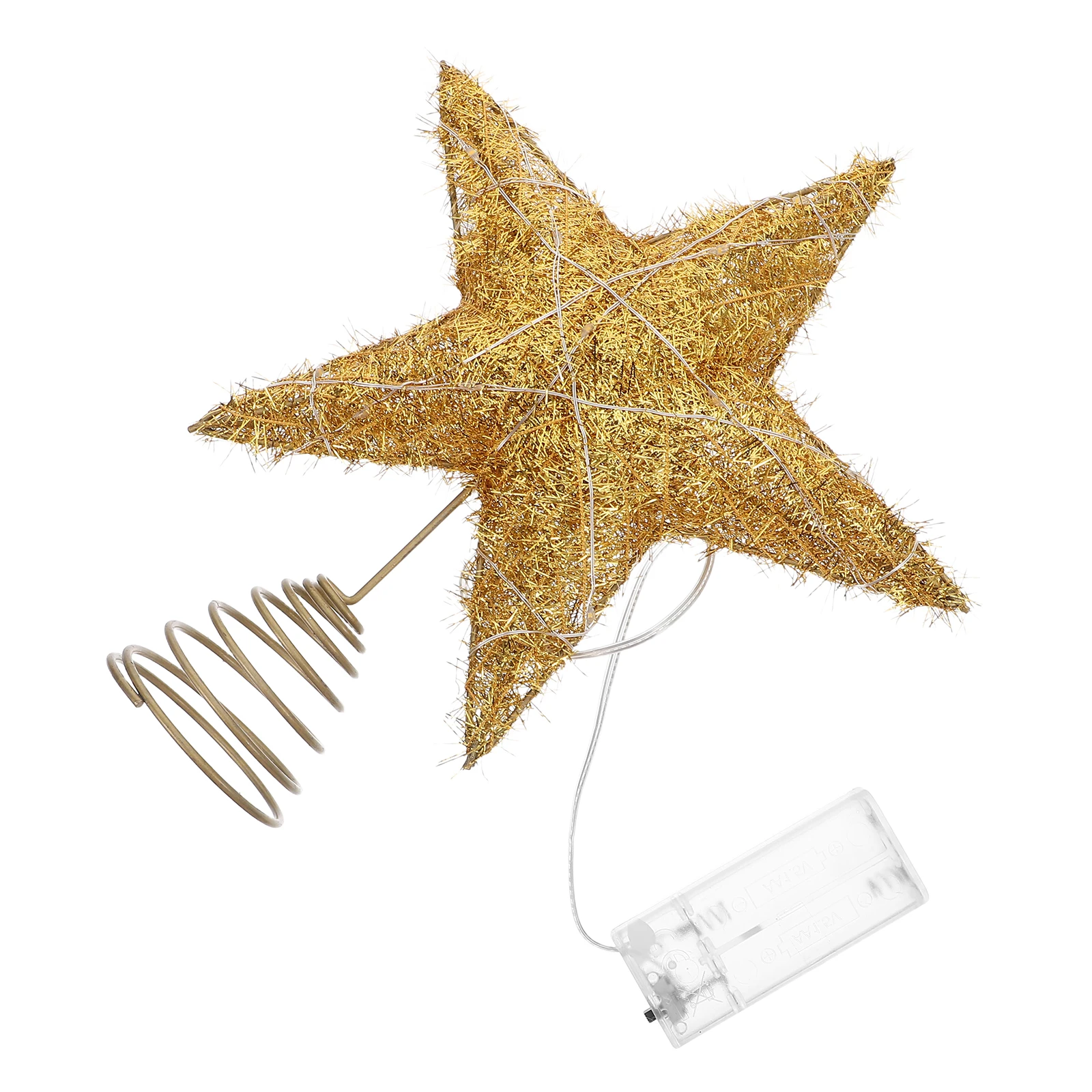 

Golden Star Tree Topper Iron Five-Pointed Design With 20 Led Lights Secure Spring Base For Christmas Tree Decoration