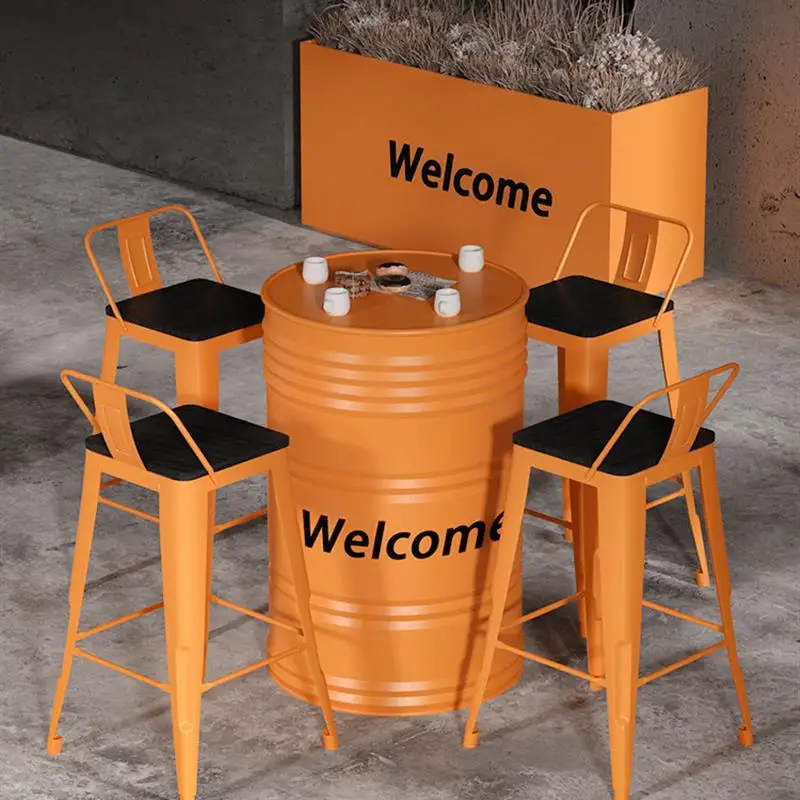 Industrial style bar dining table and chair combination Internet celebrity milk tea shop coffee shop personalized drum
