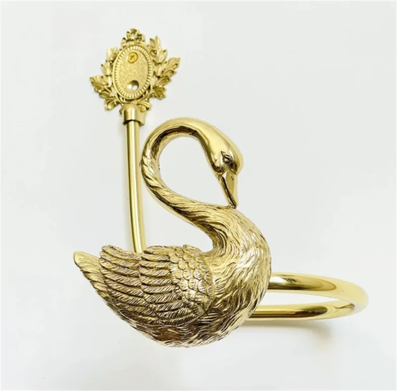 American Retro Curtain Tieback Hooks Brass Golden Swan Decor Wall Hooks Wall Mounted Curtain Hangers For Home Window Accessories