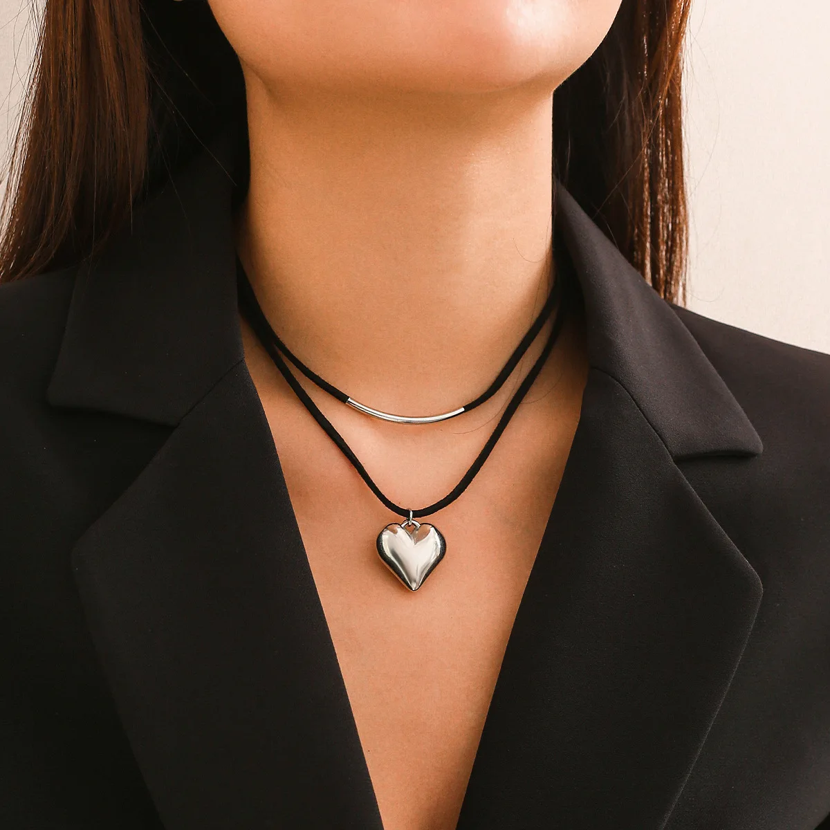 Women's Elegant Layered Heart Pendant Necklace, Party Gift