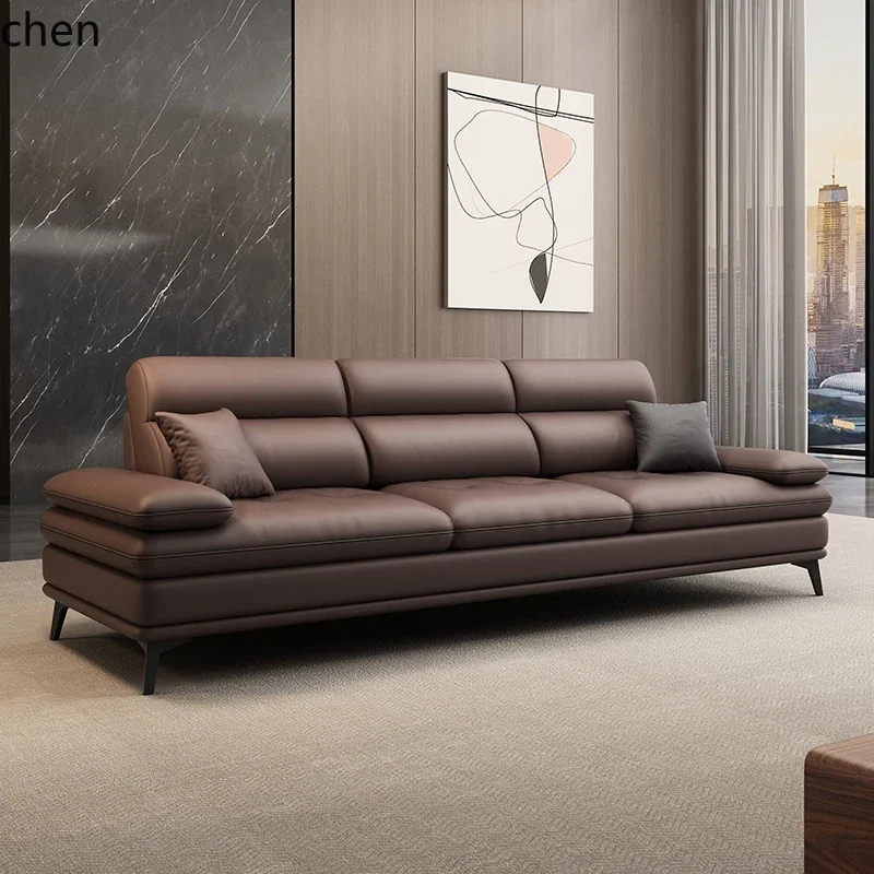 HSN leather office sofa business meeting VIP rest reception first layer cowhide straight row three people