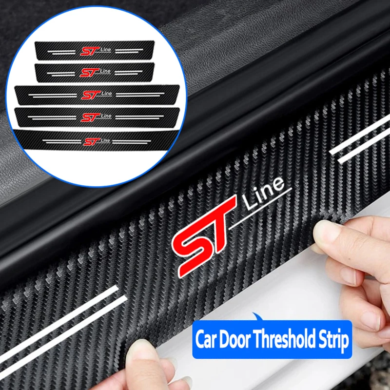 

1/4/5pcs Carbon Fiber Car Door Sill Protector Sticker Waterproof For Ford F150 Ranger Fiesta Focus Transit Mustang MK2 MK3 Puma