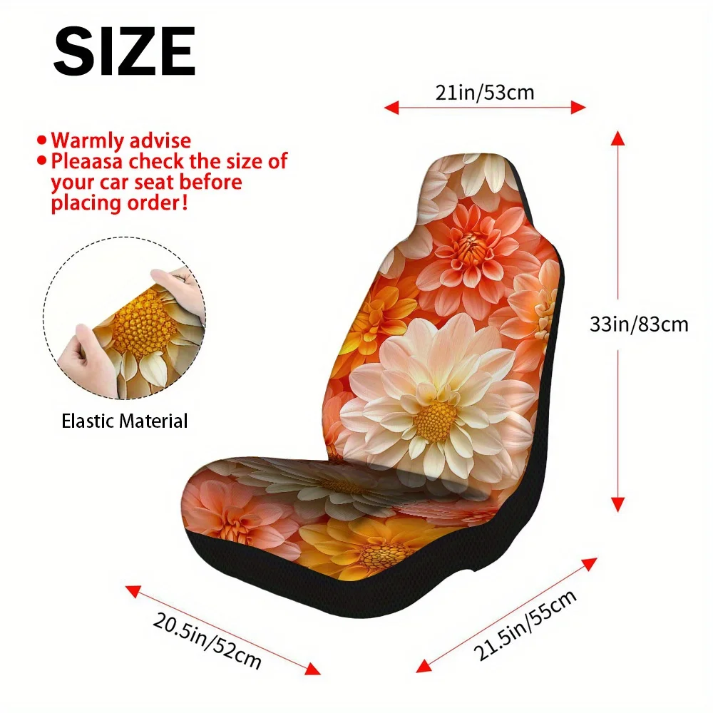 Set Of 2, Car Seat Covers Featuring Blooming Delightful Daisies – Complete Set Suitable For Most Vehicles, Stylish And High-Qual