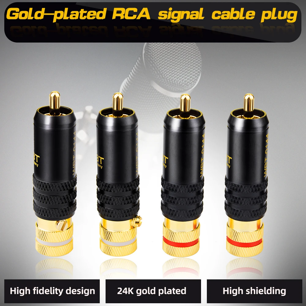 16pcs/Lot New Gold Plated Copper RCA Plug Mayitr Durable RCA Connector Screws Soldering Locking Audio Video WBT Plug 53mm*13mm