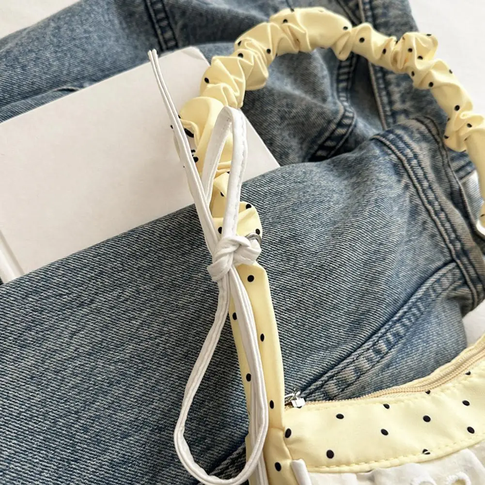 Niedliche Spitzen-Schultertasche mit Tupfenmuster, Süße Unterarmtasche mit Schleife, Y2k Mode, Lässige Schultertasche, Umhängetasche – Detail 24