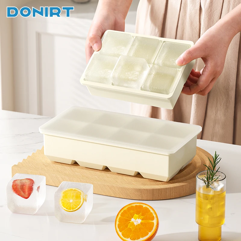 Bandeja de cubos de gelo com tampa, 4/6/8/15 grades grandes, flexível, silicone de qualidade alimentar, molde de cubos de gelo, bandejas de gelo para freezer, bebidas caseiras diy