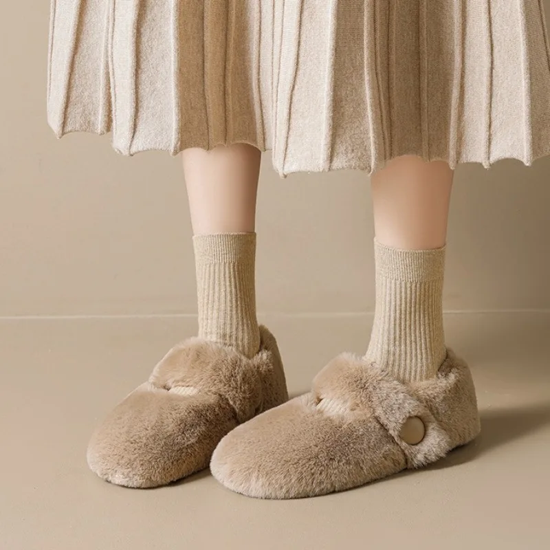 

Autumn Winter Women Warm Fluffy Mary Jane Flats Soft Cotton Loafers Comfort Round Toe Casual Shoes Zapatos De Mujer