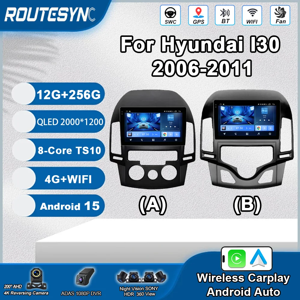 

Автомобильный радиоприемник Android 15 для Hyundai I30 2006-2011, мультимедийный плеер, авторадио No 2 din Carplay, Android Auto DVD BT, автомобильные аксессуары