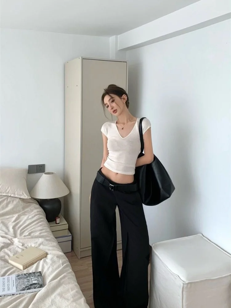 

Low Waist Casual Pants Women's Loose Slimming Long Trousers Dra Straight Leg Floor-Length Pants Autumn New Sle Casual Wear