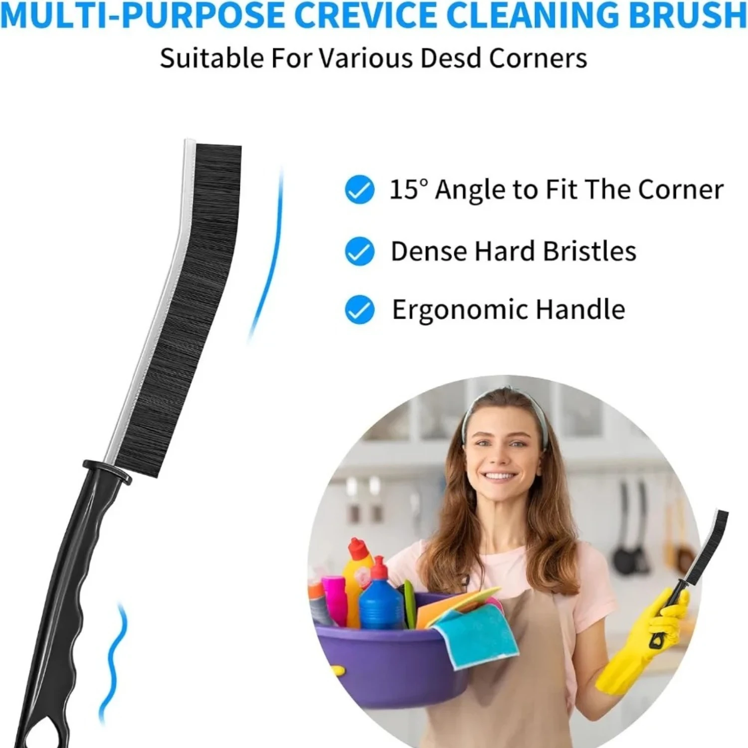 4TH Multi-Purpose Hard Bristle Crevice Cleaning Brush - Deep Reach Gap Cleaning Tool for Household Use, 4 Pcs, Black