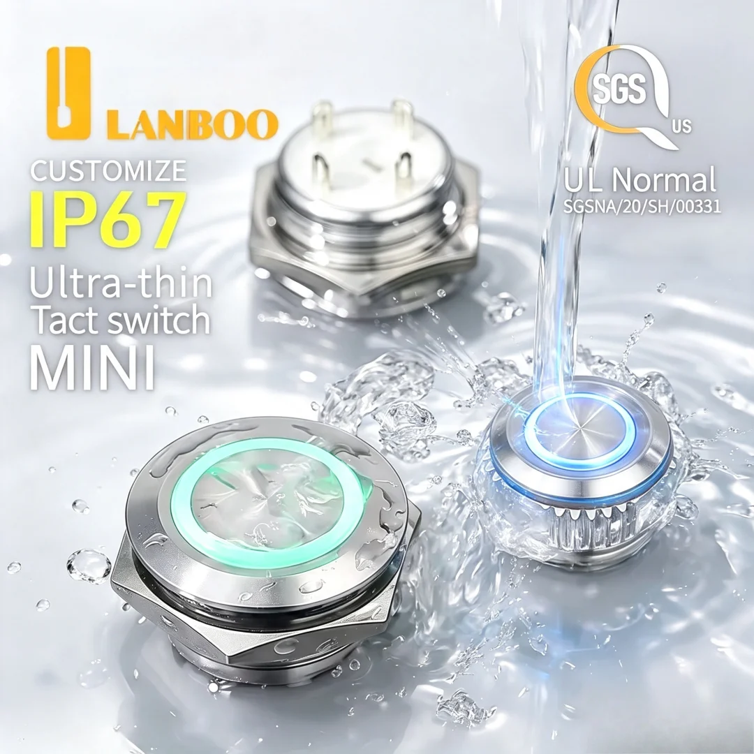 LANBOO Ultra thin tact metal button switch 12/16/19/22QC micro current screw connection MINI design