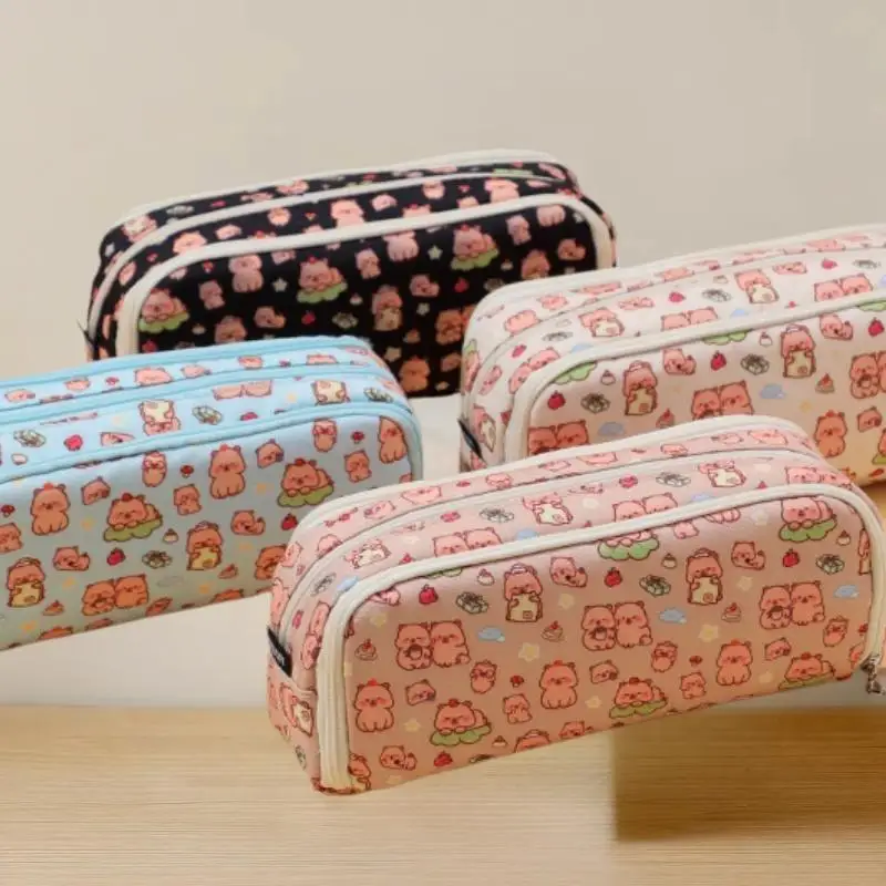 

Cheerful Capybara Caricature Pencil Case Spacious Student's Stationery Keeper School Office Toolkit