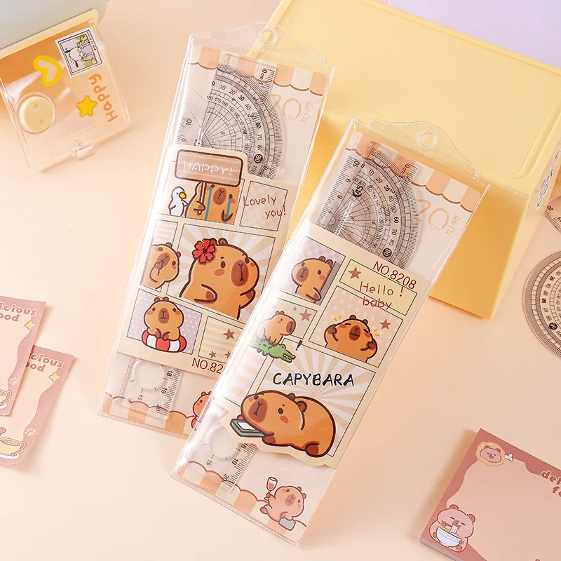 4pcs Capybara Ruler Sets Student Stationery Set Cute Ruler Triangle Protractor School Supplies Kid Gift Classroom Rewards