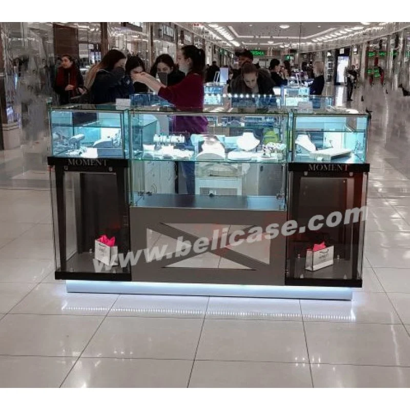 Custom, high-end display furniture for jewelry mall kiosk for jewelry wooden jewellery display counter luxury jewelry kiosk with