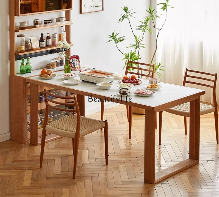 

*Solid wood rock slab dining table integrated dining side cabinet multi-functional island with locker