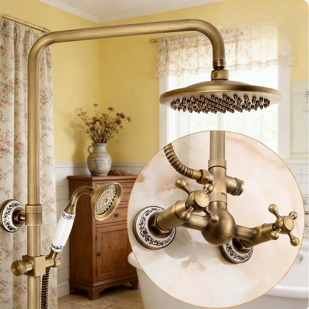 

Brass retro medieval shower set, French American bath faucet