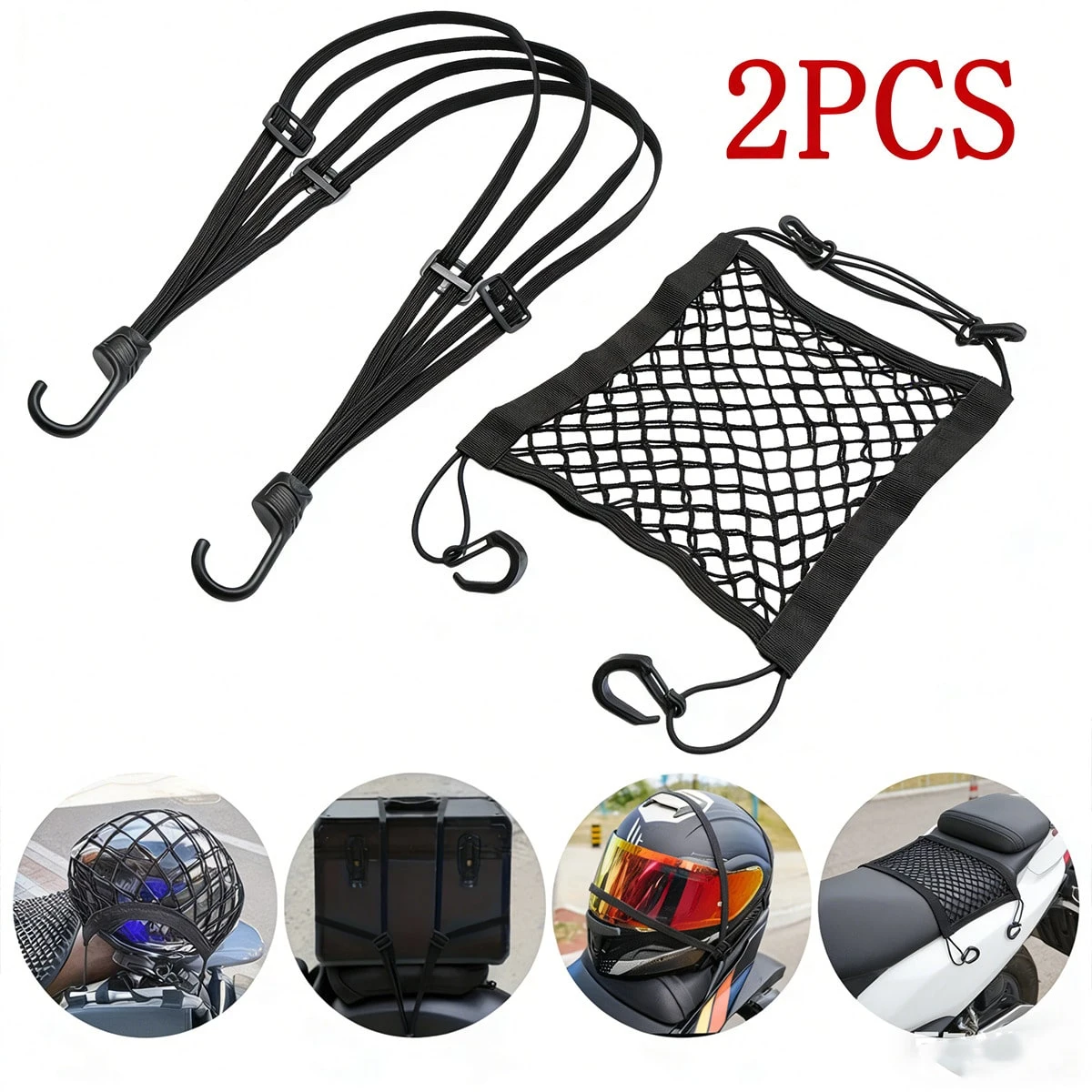 Motorcycle Elastic Cargo Net Storage Mesh Pocket Helmet Luggage Fixed Strap Hook Organizer Moto Rear Seat Cargo Net Accessories