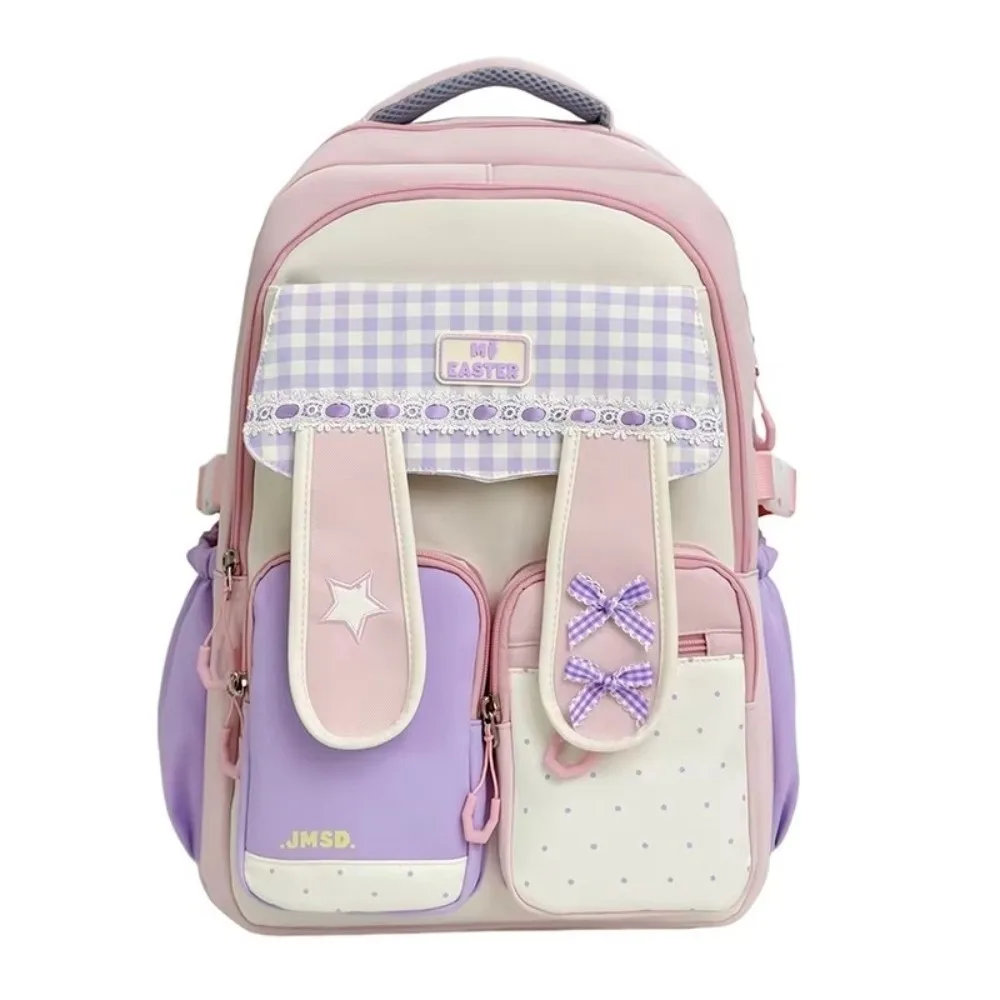 New Lace Detail Bunny Ear Backpack Large Capacity Lightweight Student Backpack Sweet Style Bunny Ear Travel Bag Student Use