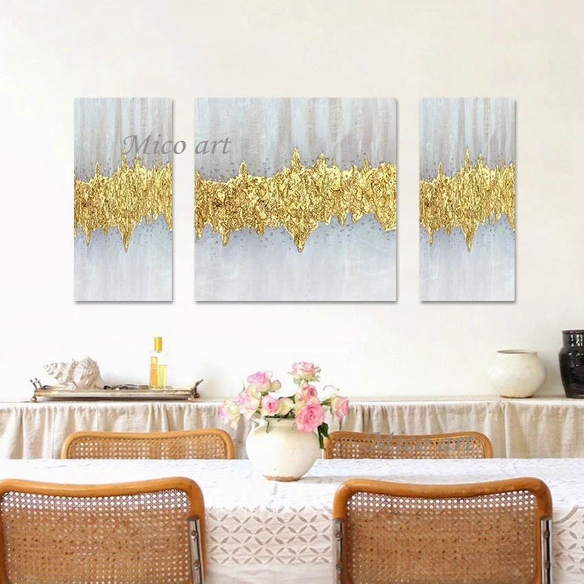 

Gold Foil Abstract Painting 3PCS Modern Textured Wall Art Custom Hand Painted Canvas Picture Frameless Hallowmas Decoration