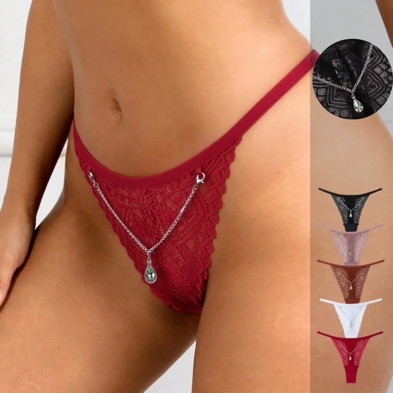 WarmSteps 5PCS Womens Panties Low Rise Thong Comfort Sexy Lace Cutout Striped Detachable Pendants Premium Soft Stretch G-Strings
