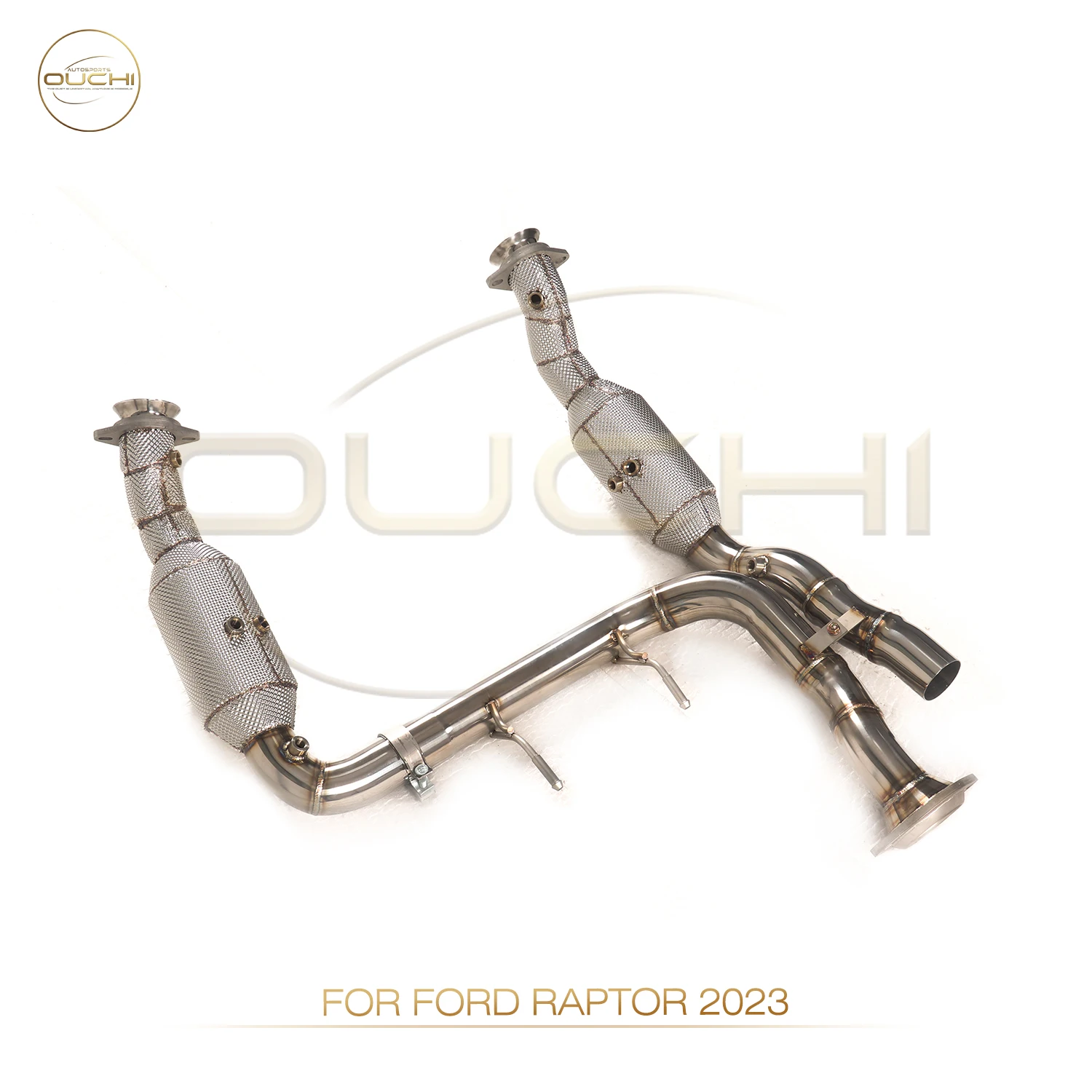 High Flow Performance Downpipe for Ford Raptor 2023+ OUCHI Exhaust Stainless steel Auto Parts With Heat Shield Racing Pipe