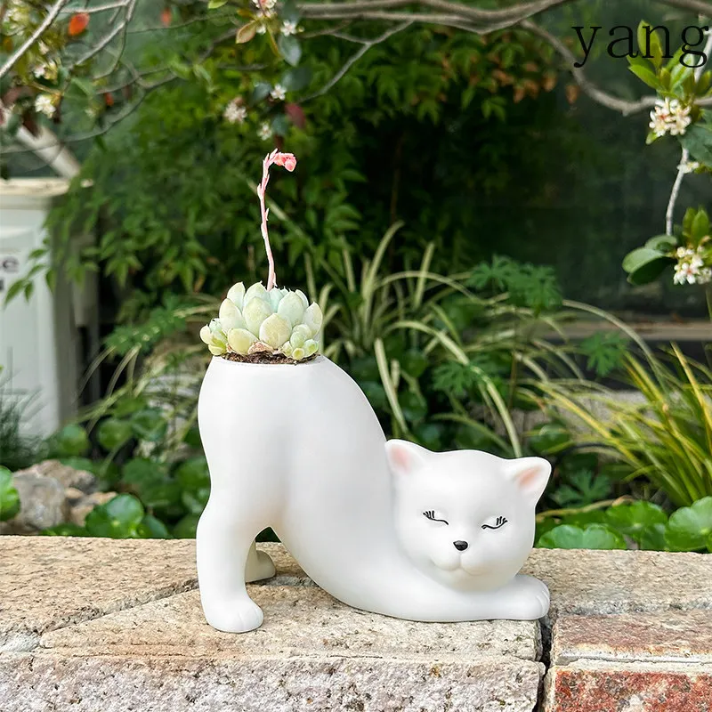 Cx creative cute cat tail column flower pot cartoon vase animal ornament