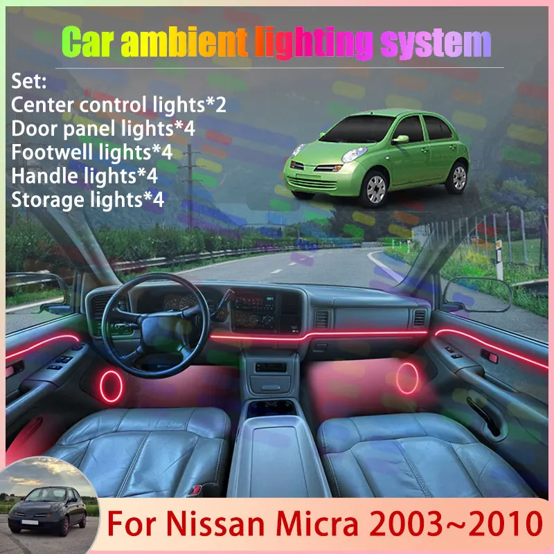 

For Nissan Micra 2003~2010 K12 MK3 March 2/18 in 1 Car Atmosphere Light Lamp RGB Shade Ensemble Streamer Atmosphere Set Parts