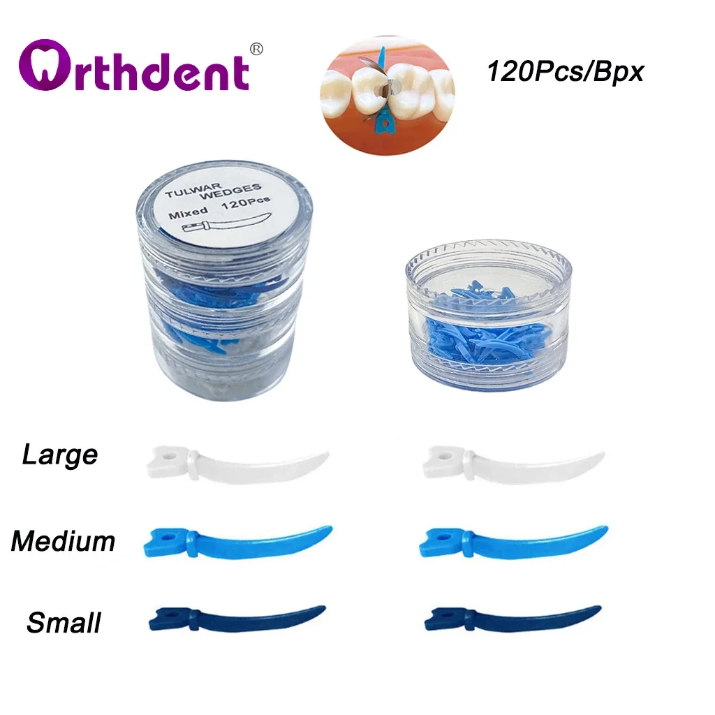 

120Pcs/Box Dental Wedge Plastic Tulwar Wedges Plastic Tooth Gap Wedge Disposable Sectional Matrix With Hole Dentistry Materials