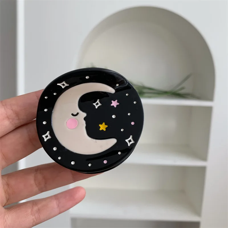 1pc Black Dreamy Star Moon Round Grip Shark Clip Personalized Hair Grab Hair Clip Hair Accessories Women\'s New Style