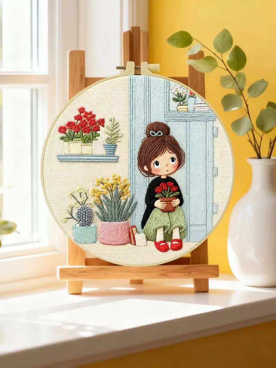 1 Stück 20X20CM/15X15CM 7,87/6,3 Zoll Mädchen-Stickerei-Starter-Kit DIY-Kit DIY-Stickerei-Set Handarbeiten Malerei – Detail 6