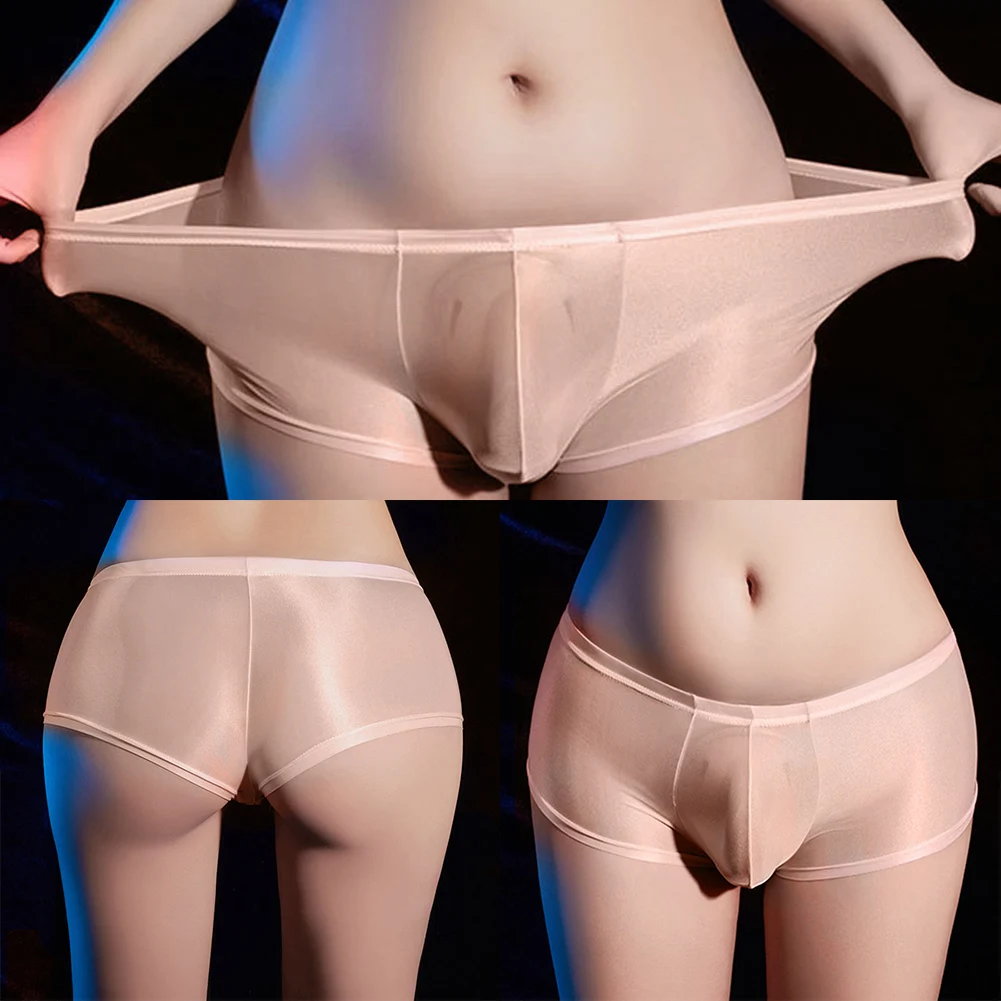 Sexy Männer glänzend ölige Booxer seidig nahtlose Unterwäsche glatte ultra dünne transparente Höschen soild kurze Unterhose Atem Dessous