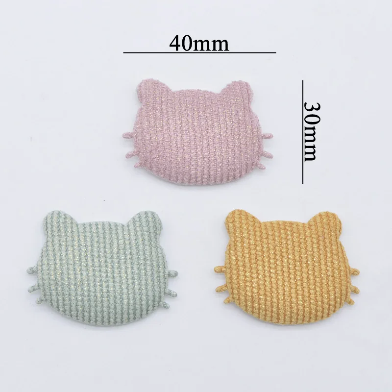 50Pcs 40*30mm Padded Bling Cloth Cat Head Applique for DIY Hat Gloves Clothes Leggings Fabric Sewing Headwear Decor Patches