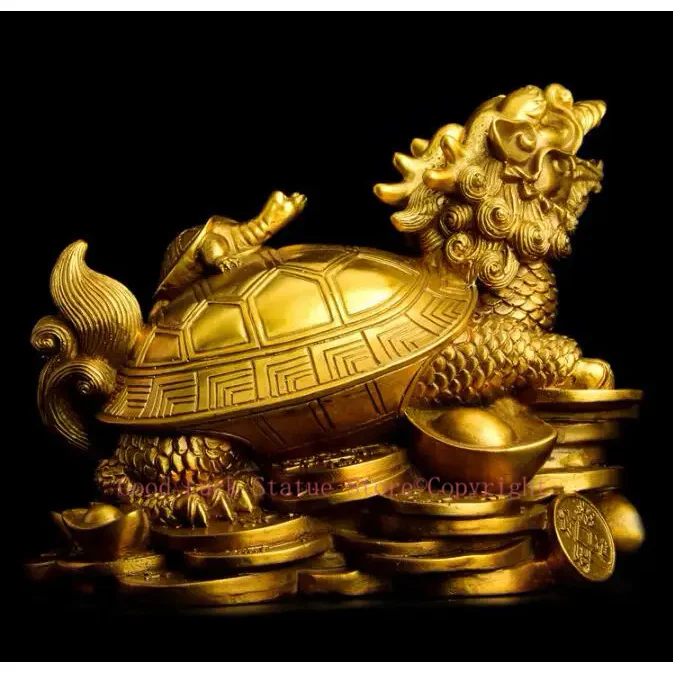 

TOP GOOD # home protective- Talisman House Protection Money Drawing Dragon Turtle FENG SHUI Brass statue 26 CM