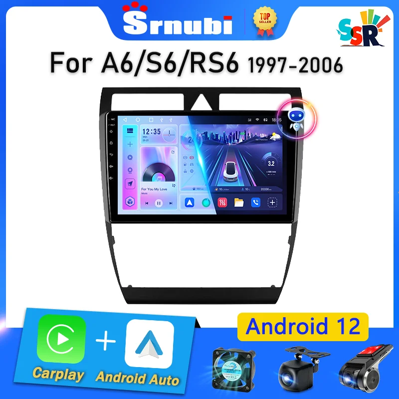 Srnubi for Audi A6 C5 1997 - 2004 S6 1999-2004 RS6 2002-2006 Android 12 Car Radio Multimedia Player 2 Din Carplay stereo GPS DVD